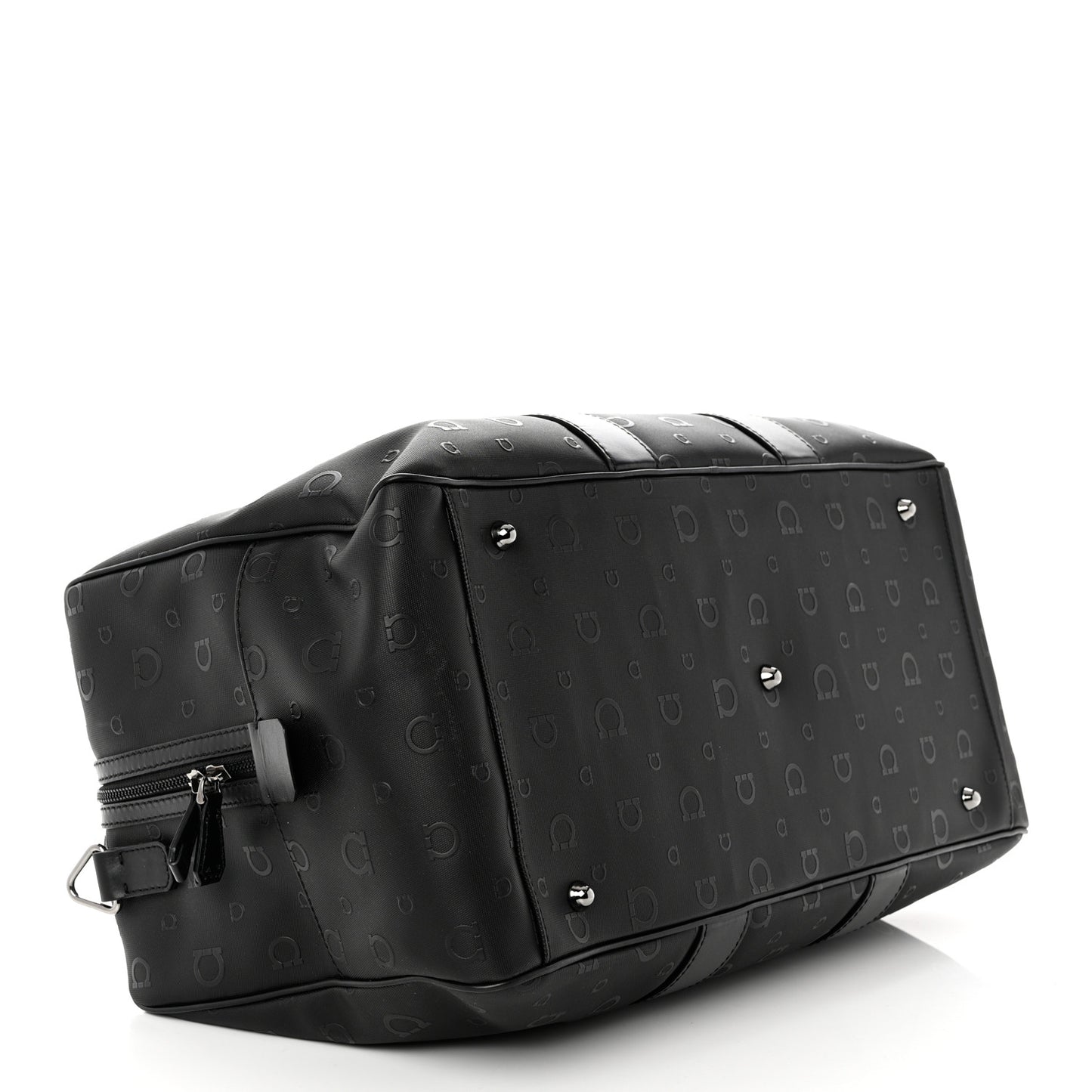 Calfskin Gancini Embossed Travel Duffle Bag Black