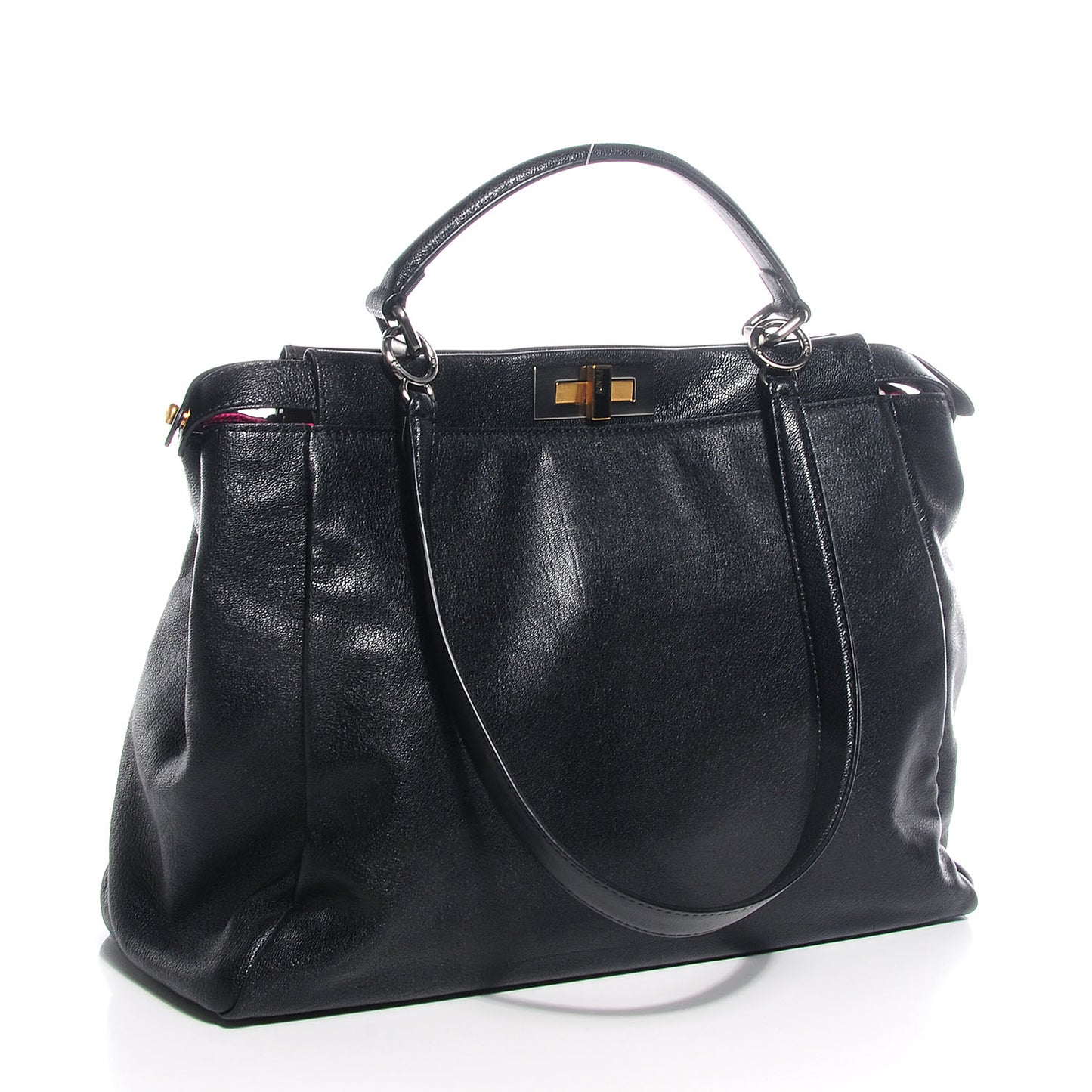 Goatskin Large Peekaboo Iconic Satchel Black Lampone