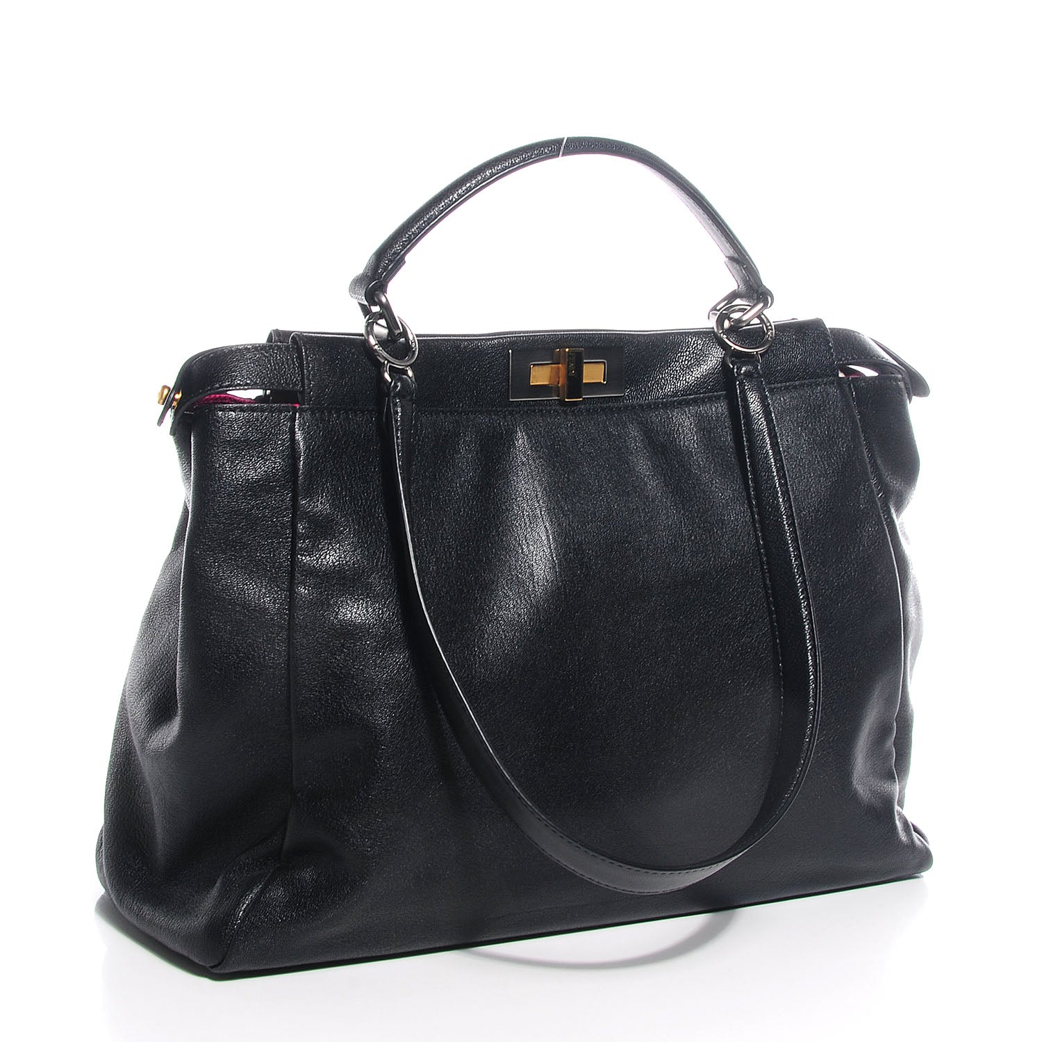 Fendi Goatskin Large Peekaboo Iconic Satchel Black Lampone 3 of 9