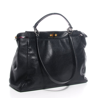 Fendi Goatskin Large Peekaboo Iconic Satchel Black Lampone 3 of 9