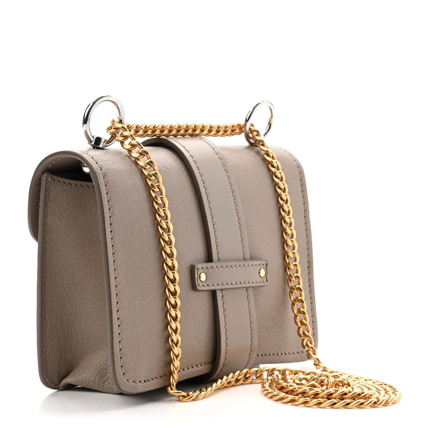 Shiny Goatskin Calfskin Mini Aby Chain Shoulder Bag Motty Grey