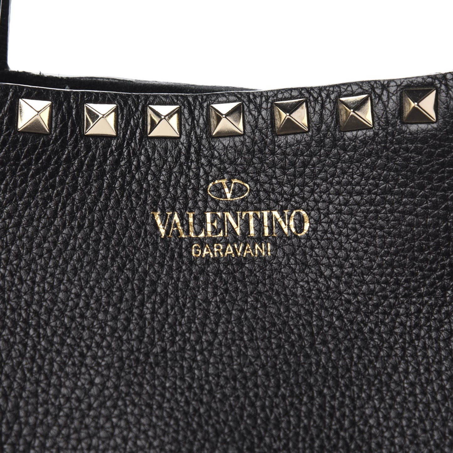 Grained Calfskin Rockstud Shoulder Tote Black