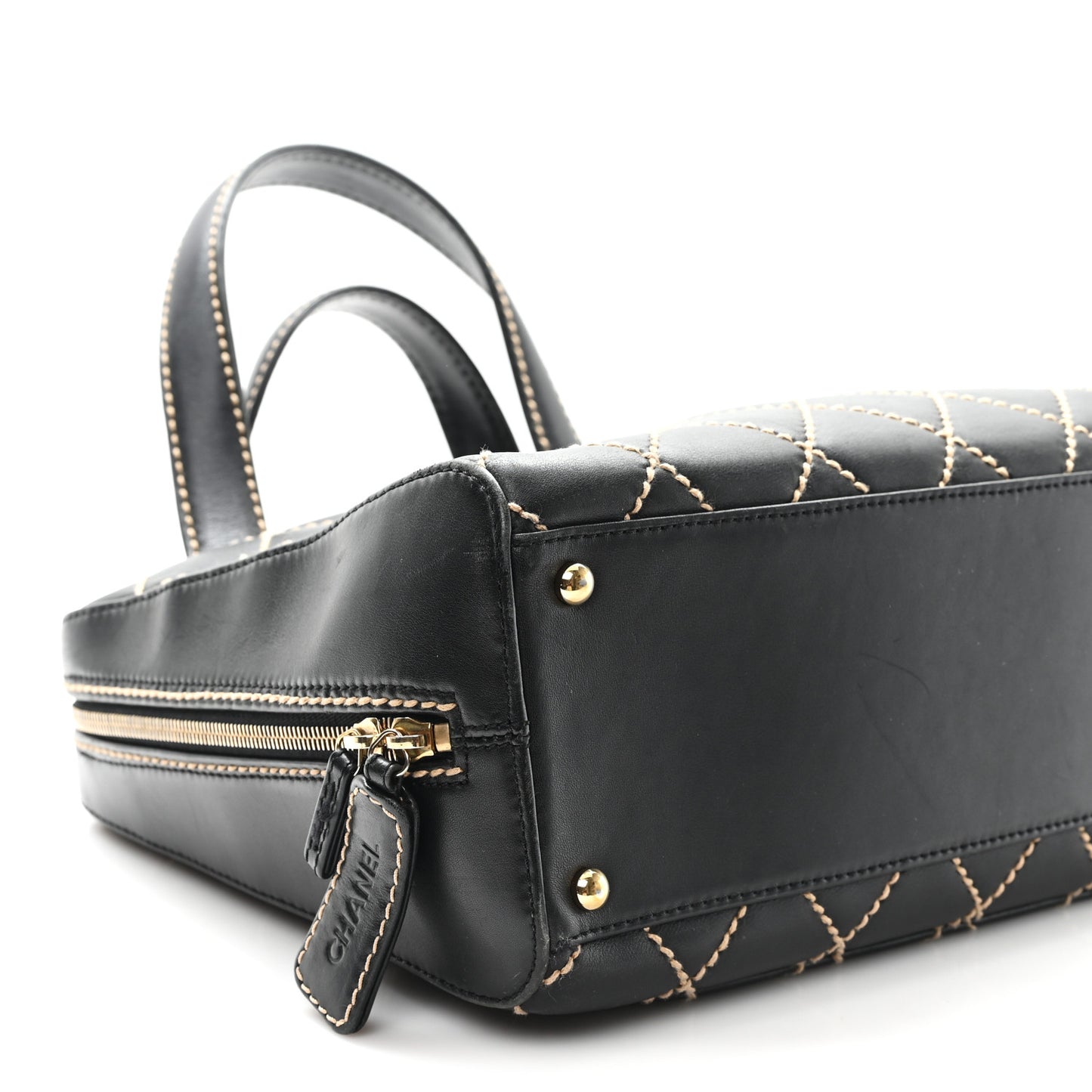 Calfskin Wild Stitch Vertical Top Handle Bag Black