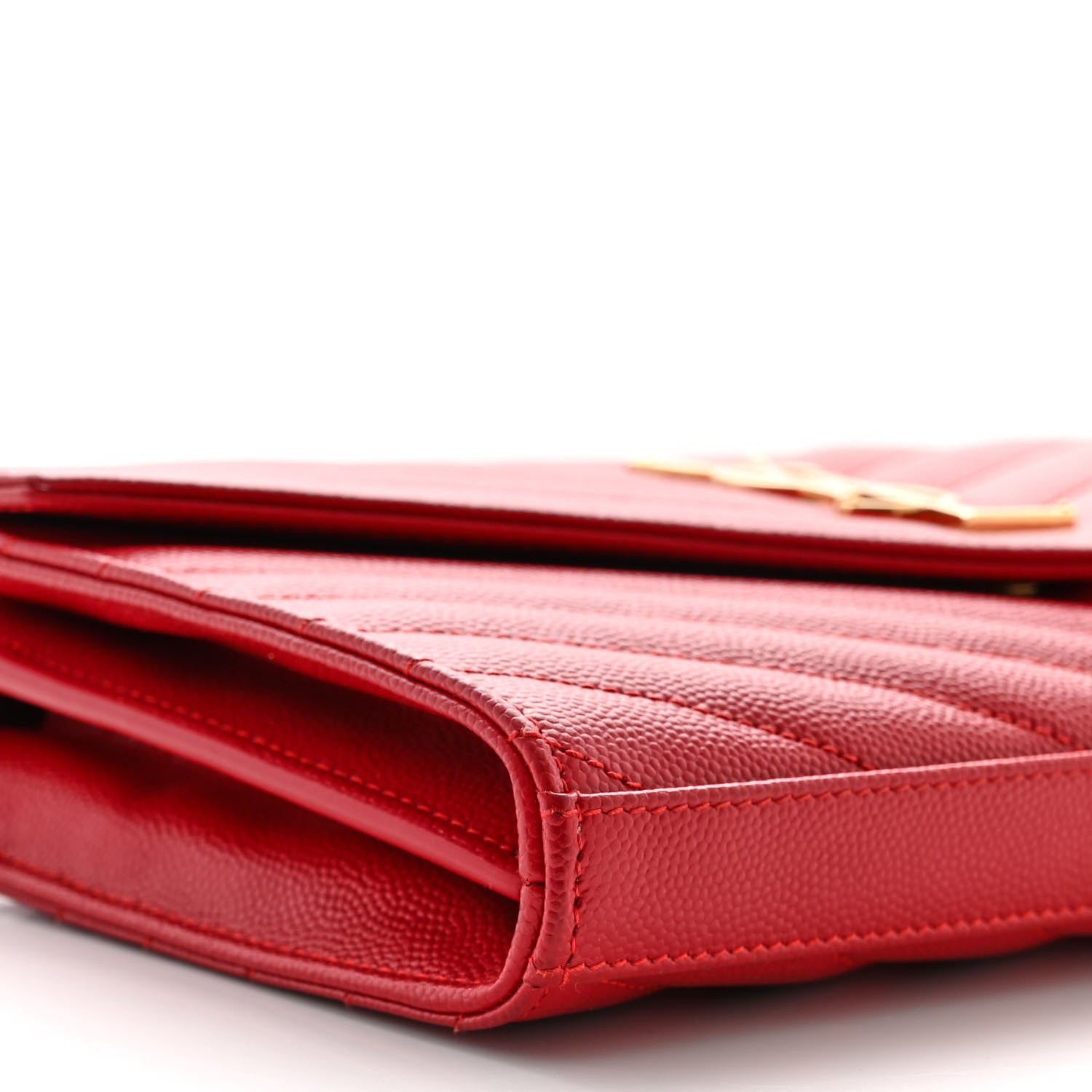 Saint Laurent Grain De Poudre Matelasse Chevron Monogram Chain Wallet New Red 8 of 10