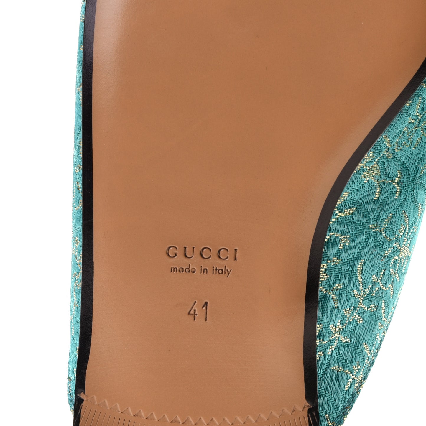 Lurex Jacquard Nappa Floral Embroidered Womens Princetown Slippers 41 Light Blue Gold Cielo