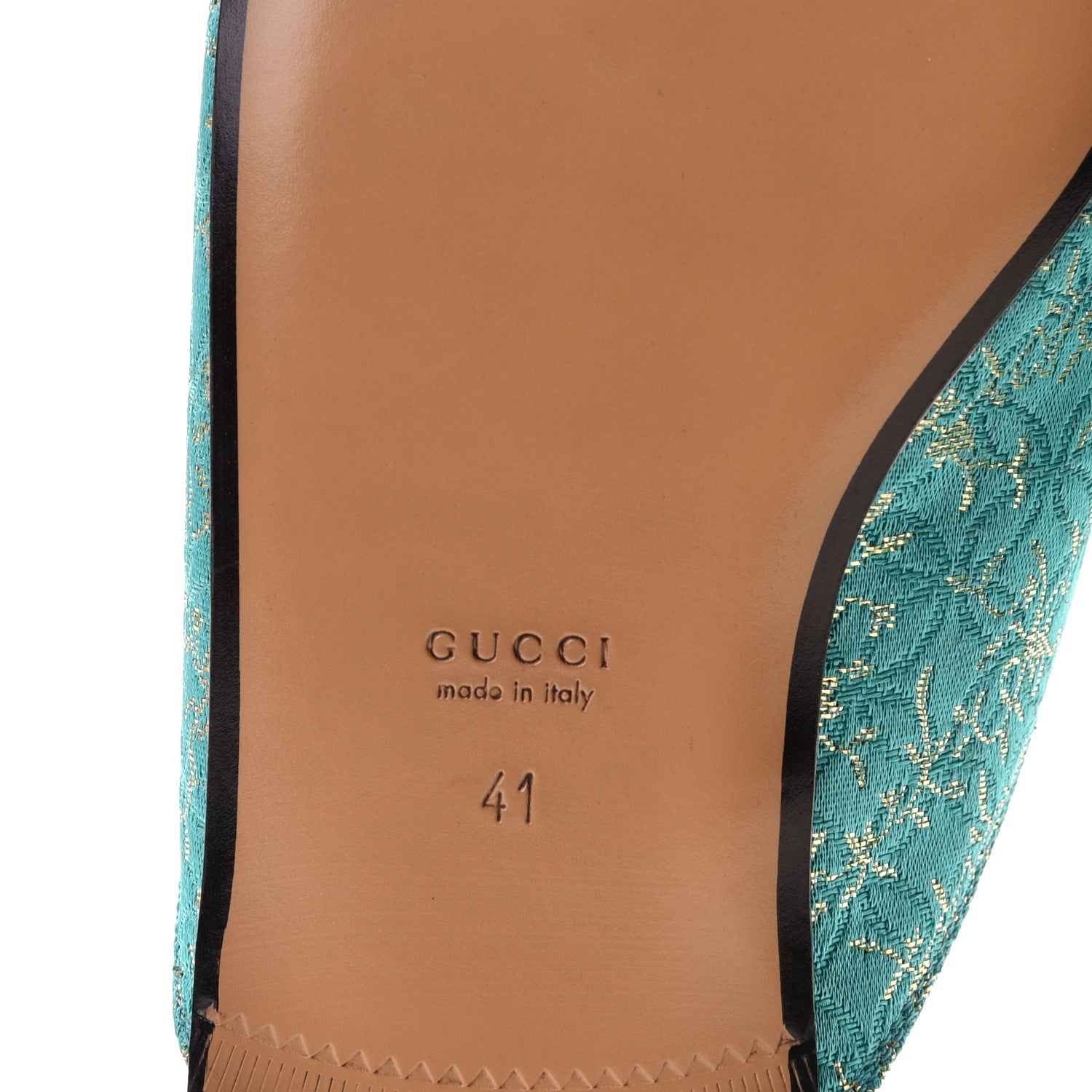Gucci Lurex Jacquard Nappa Floral Embroidered Womens Princetown Slippers 41 Light Blue Gold Cielo 8 of 8