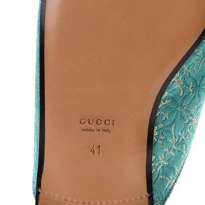 Gucci Lurex Jacquard Nappa Floral Embroidered Womens Princetown Slippers 41 Light Blue Gold Cielo 8 of 8