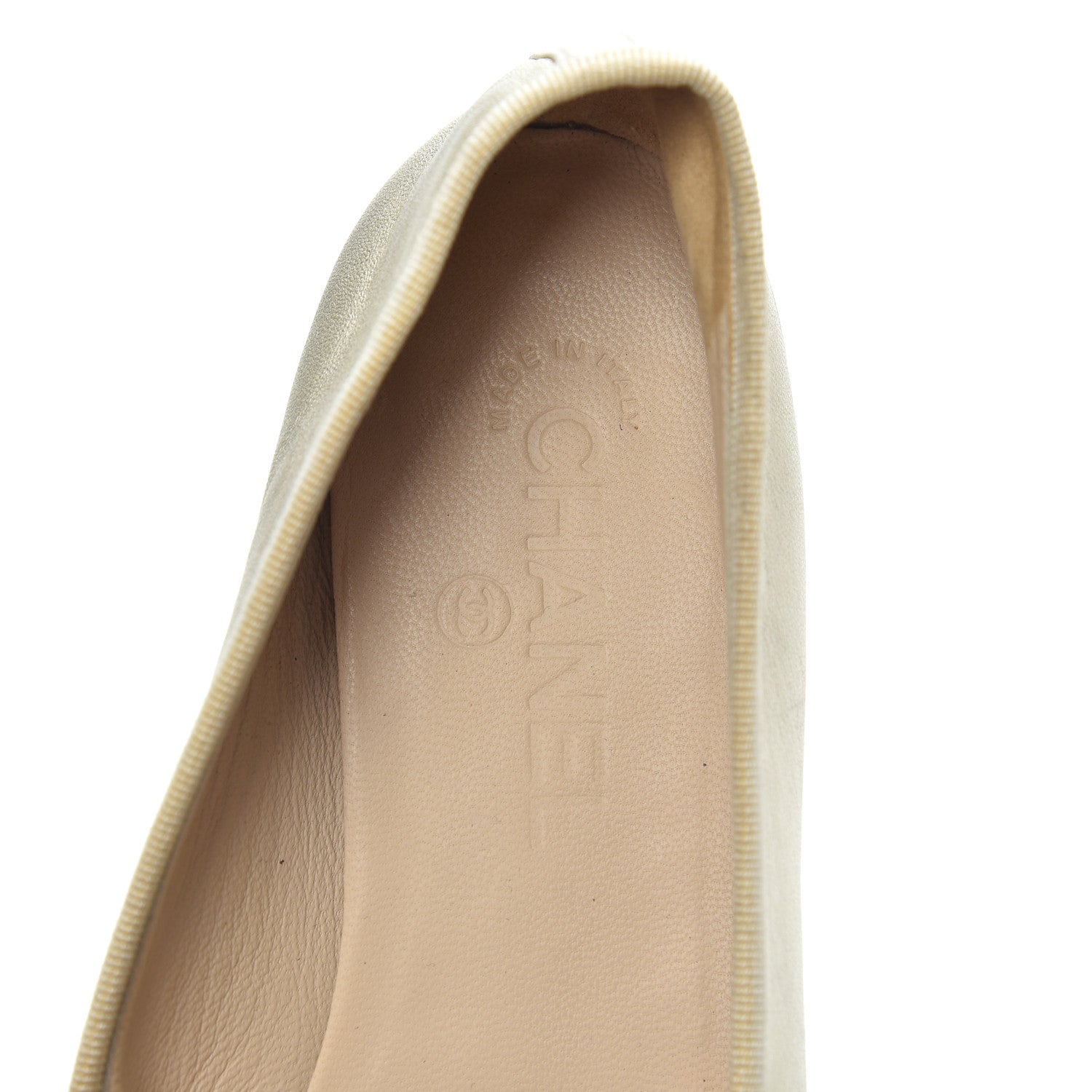 Chanel Metallic Lambskin CC Cap Toe Ballerina Flats 37.5 Light Gold 5 of 9