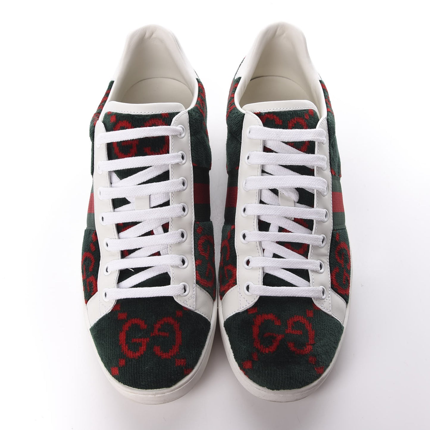 Terry Cloth GG Monogram Web Womens Ace Sneakers 41 Green Red