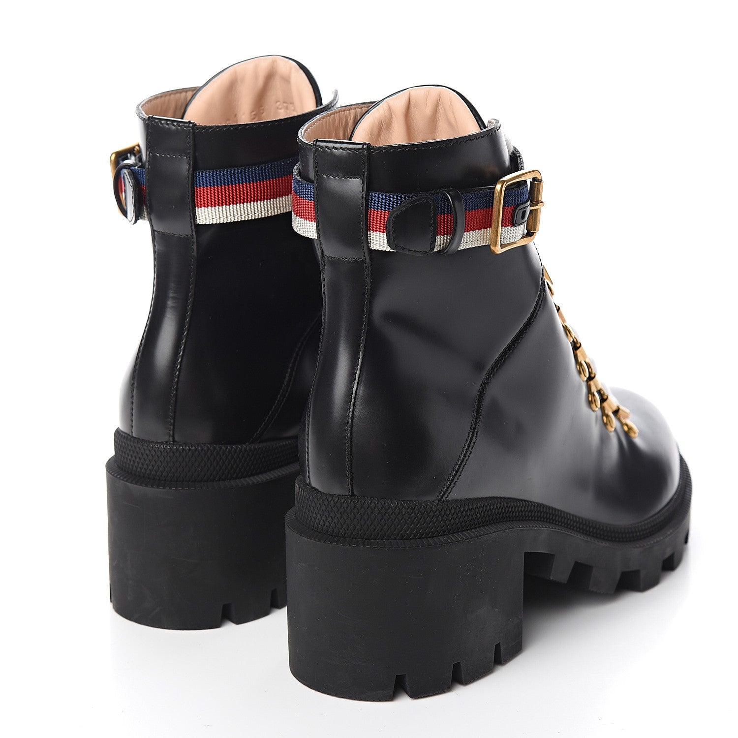 Gucci Calfskin Womens Sylvie Web Lace Up Combat Boots 37.5 Black 4 of 10