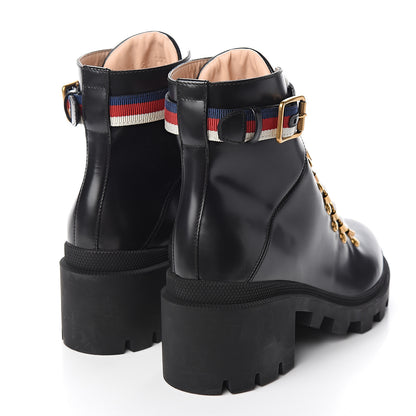 Gucci Calfskin Womens Sylvie Web Lace Up Combat Boots 37.5 Black 4 of 10