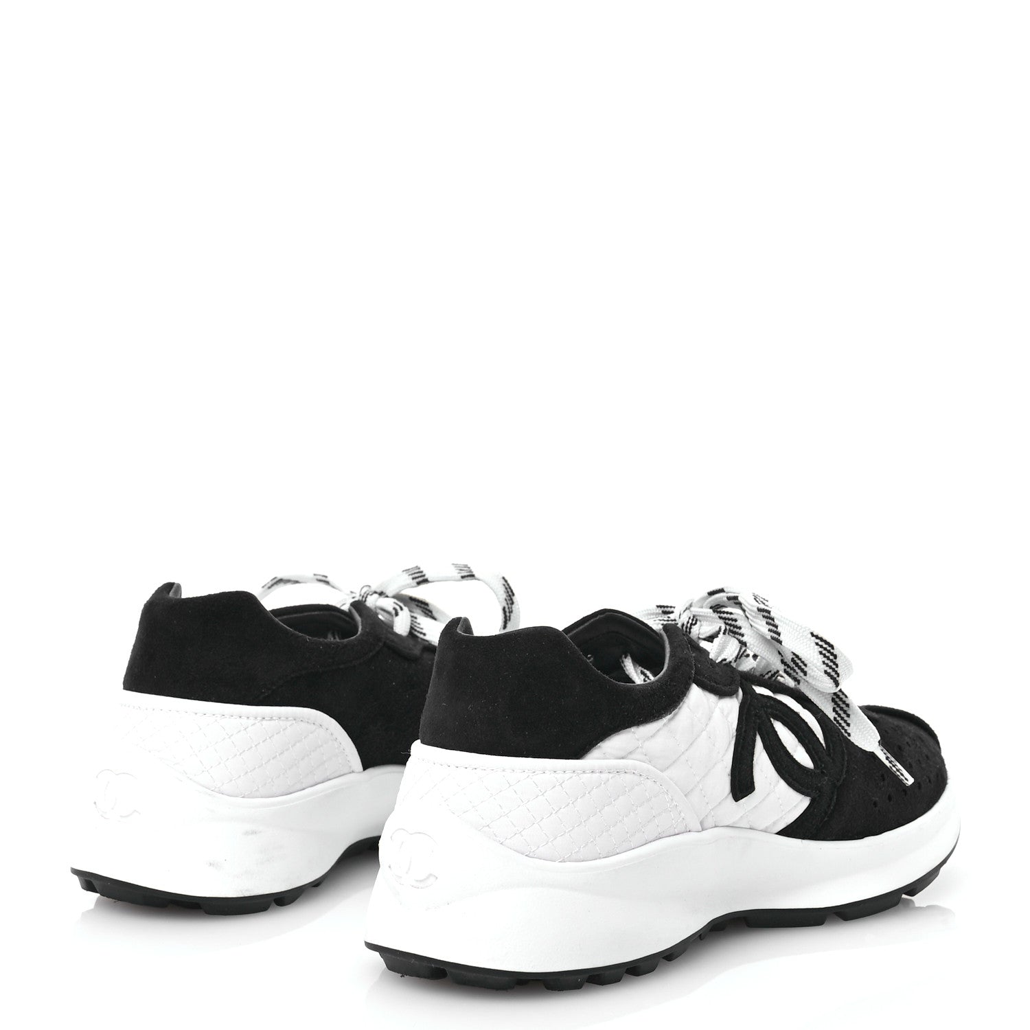 Chanel Fabric Suede Kidskin CC Sneakers 36 Dark Navy White 4 of 7