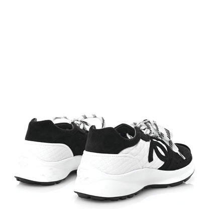 Chanel Fabric Suede Kidskin CC Sneakers 36 Dark Navy White 4 of 7