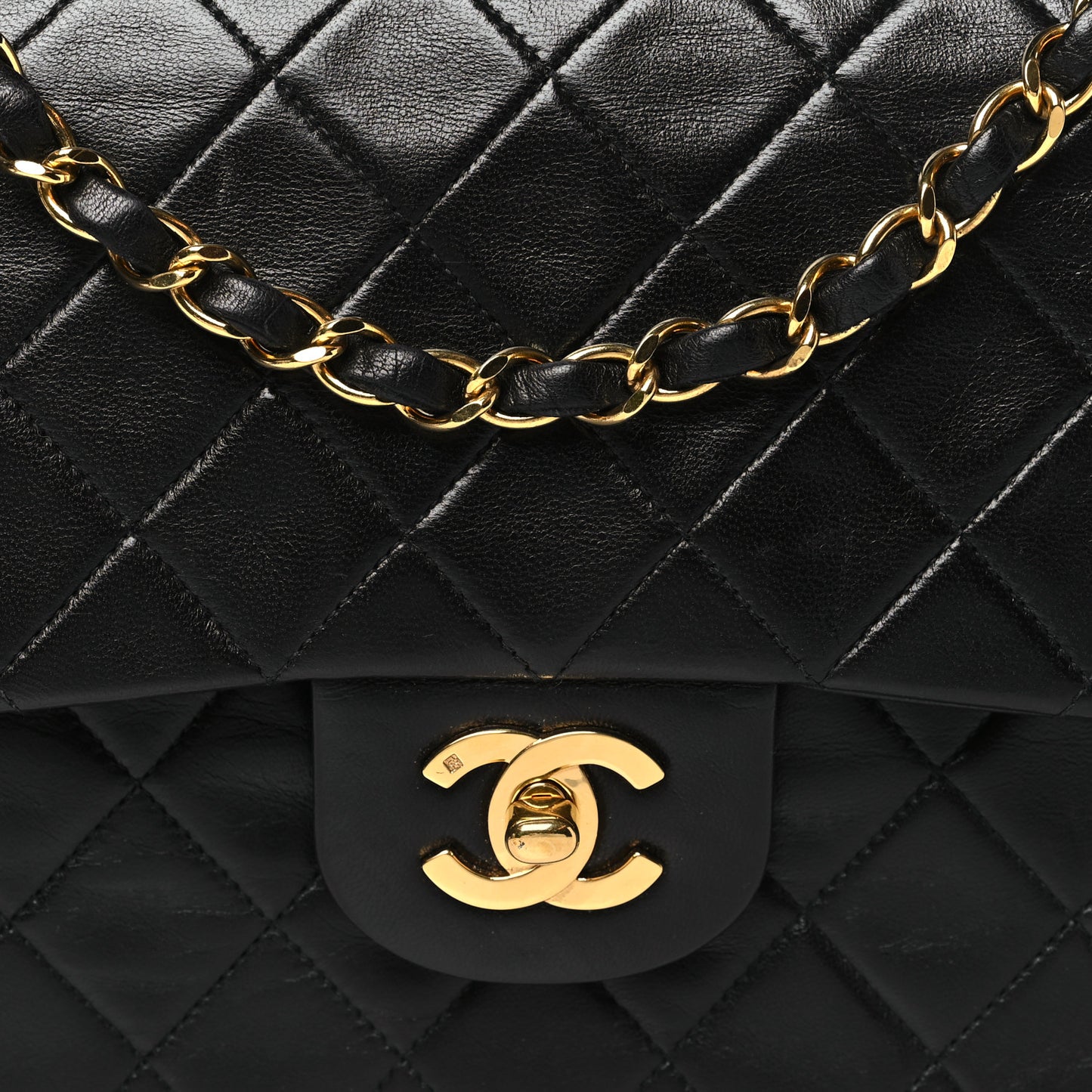 Lambskin Quilted Medium Double Flap Black