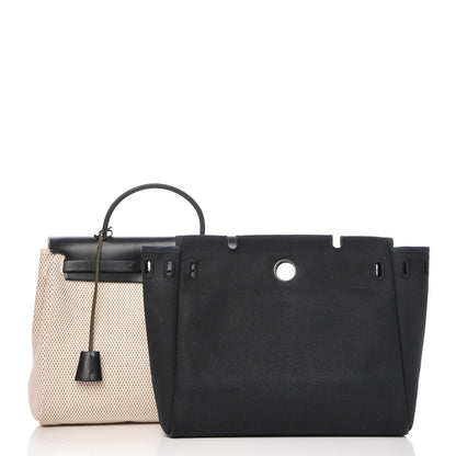 Hermes Toile Vache Calfskin Herbag 30 PM Black Natural 5 of 18