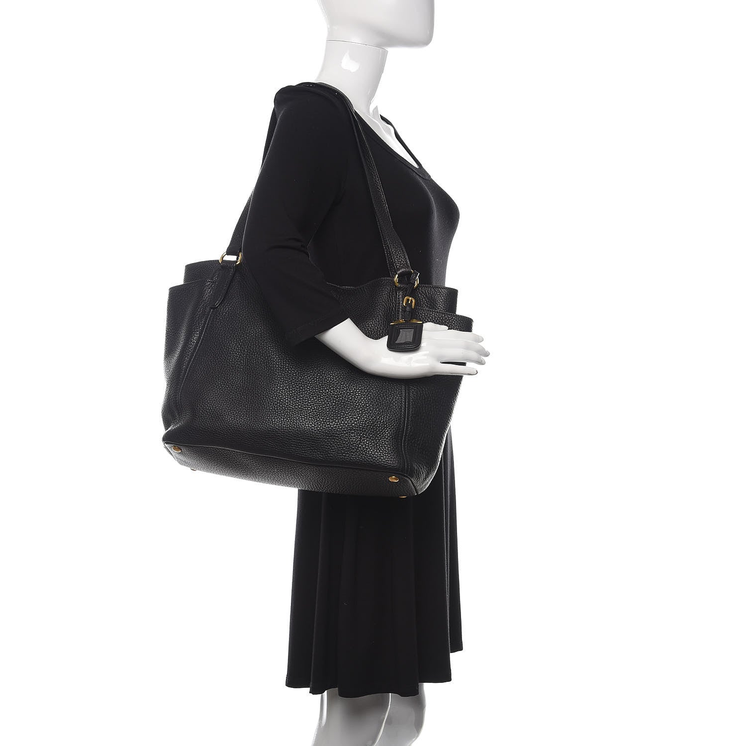 Prada Vitello Daino Side Pocket Tote Black 2 of 15
