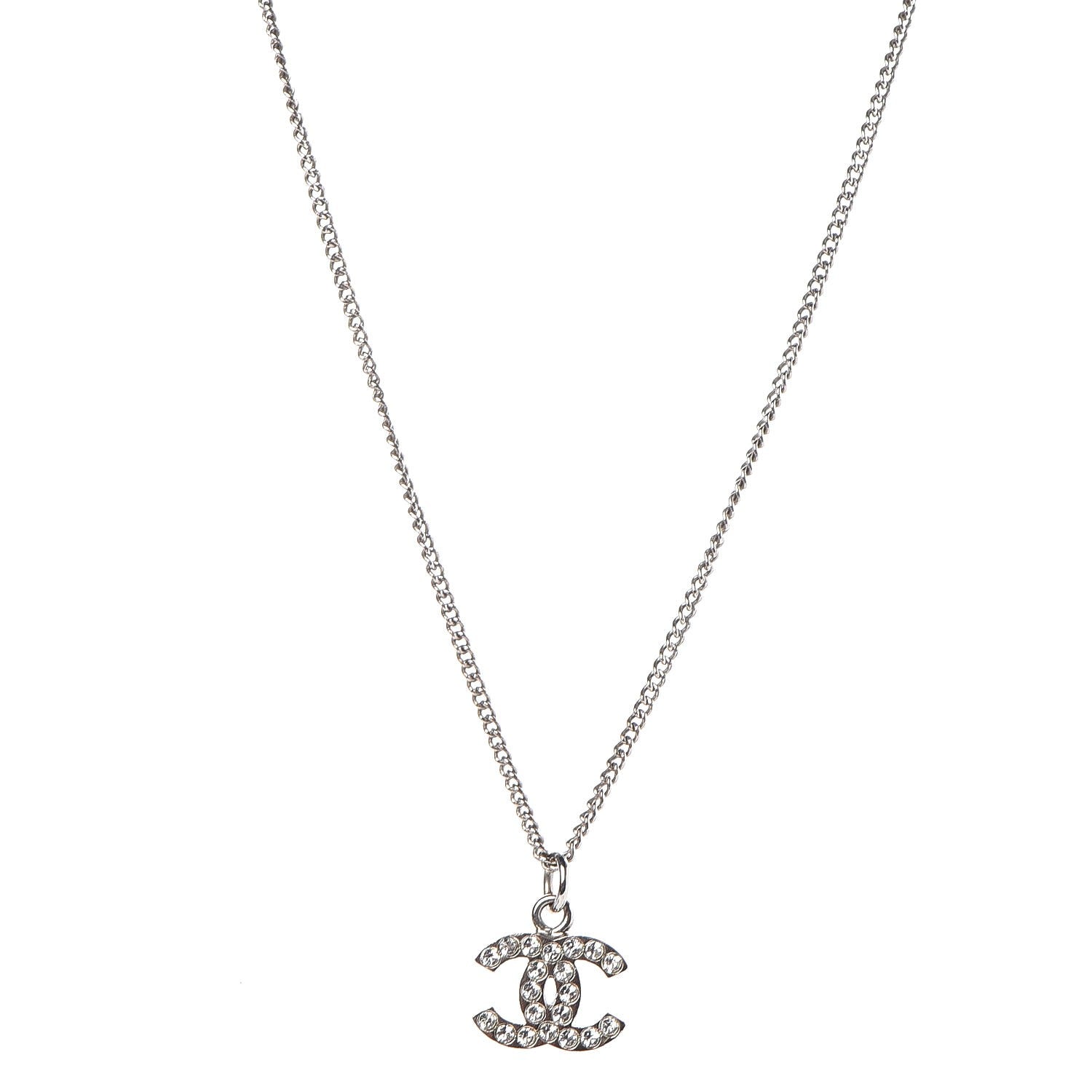 Chanel Crystal Timeless CC Necklace Silver 1 of 6