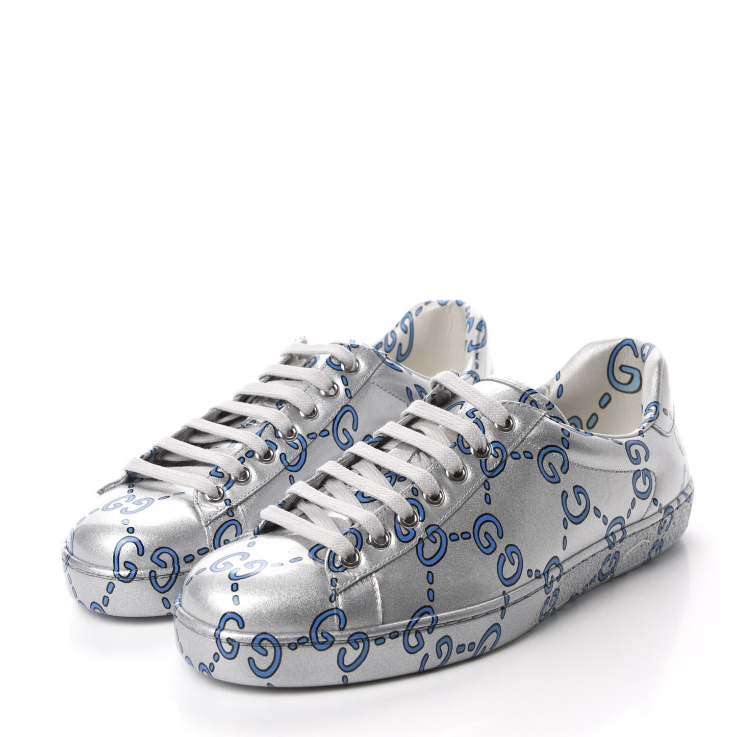 Miro Rubber Wax GucciGhost Print Mens New Ace Sneakers 7 Silver