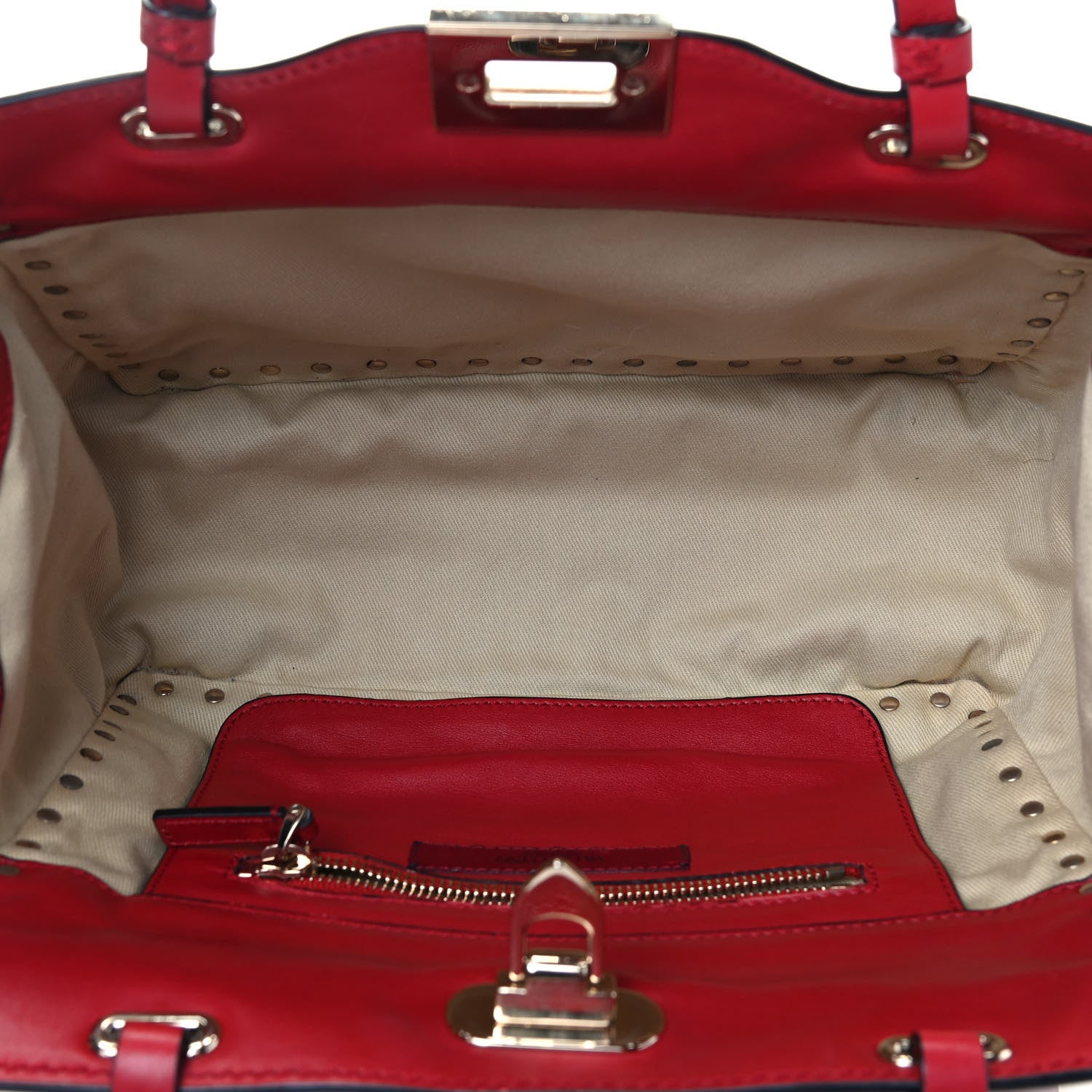 Valentino Garavani Vitello Small Rockstud Tote Rosso Valentino 4 of 4