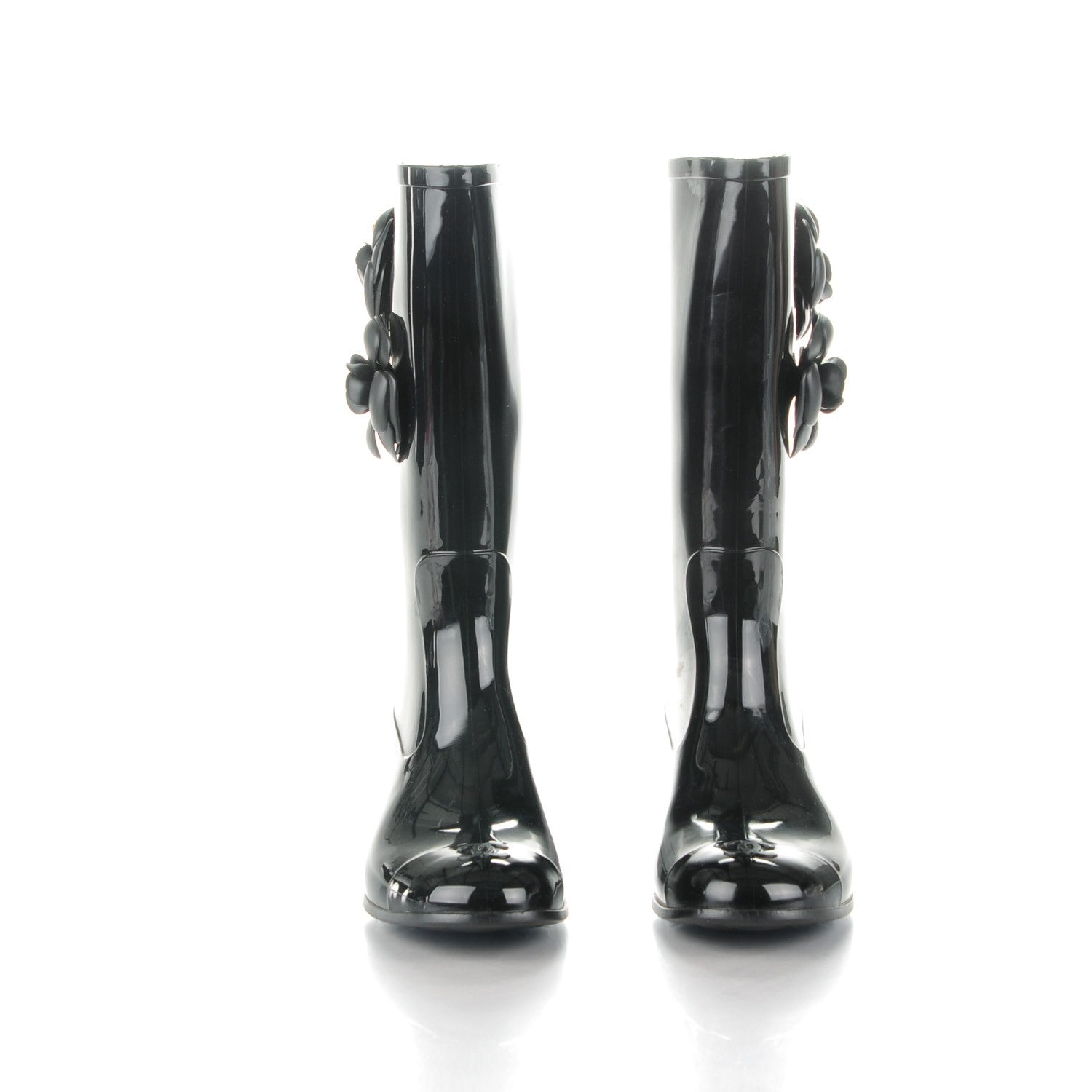 Chanel Rubber Camellia Rain Boots 37 Black 2 of 7