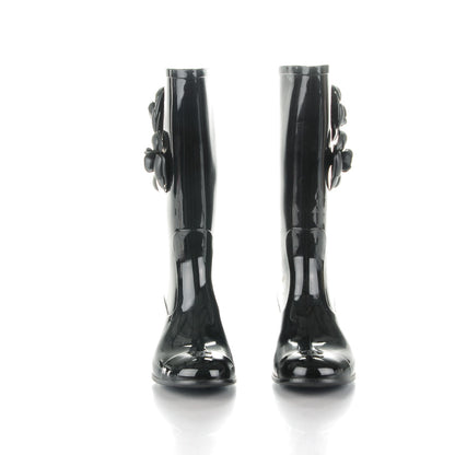 Chanel Rubber Camellia Rain Boots 37 Black 2 of 7