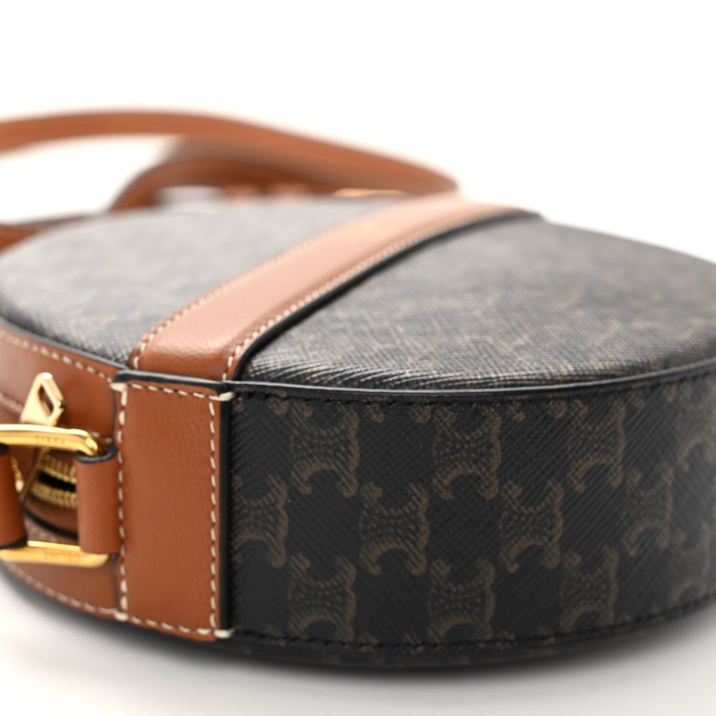 Lambskin Triomphe Canvas Round Purse On Strap Black Tan