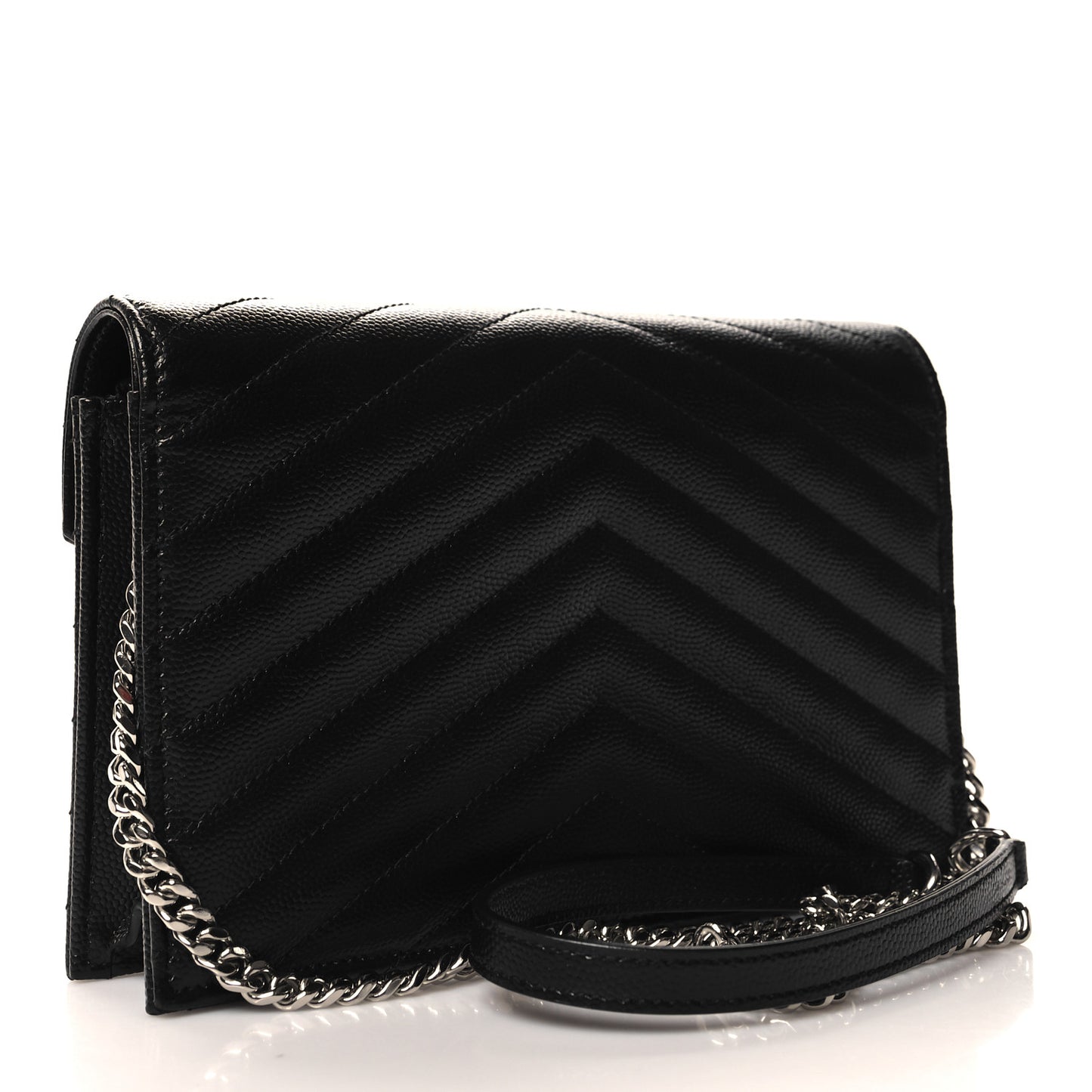 Grain De Poudre Matelasse Chevron Monogram Envelope Chain Wallet Black