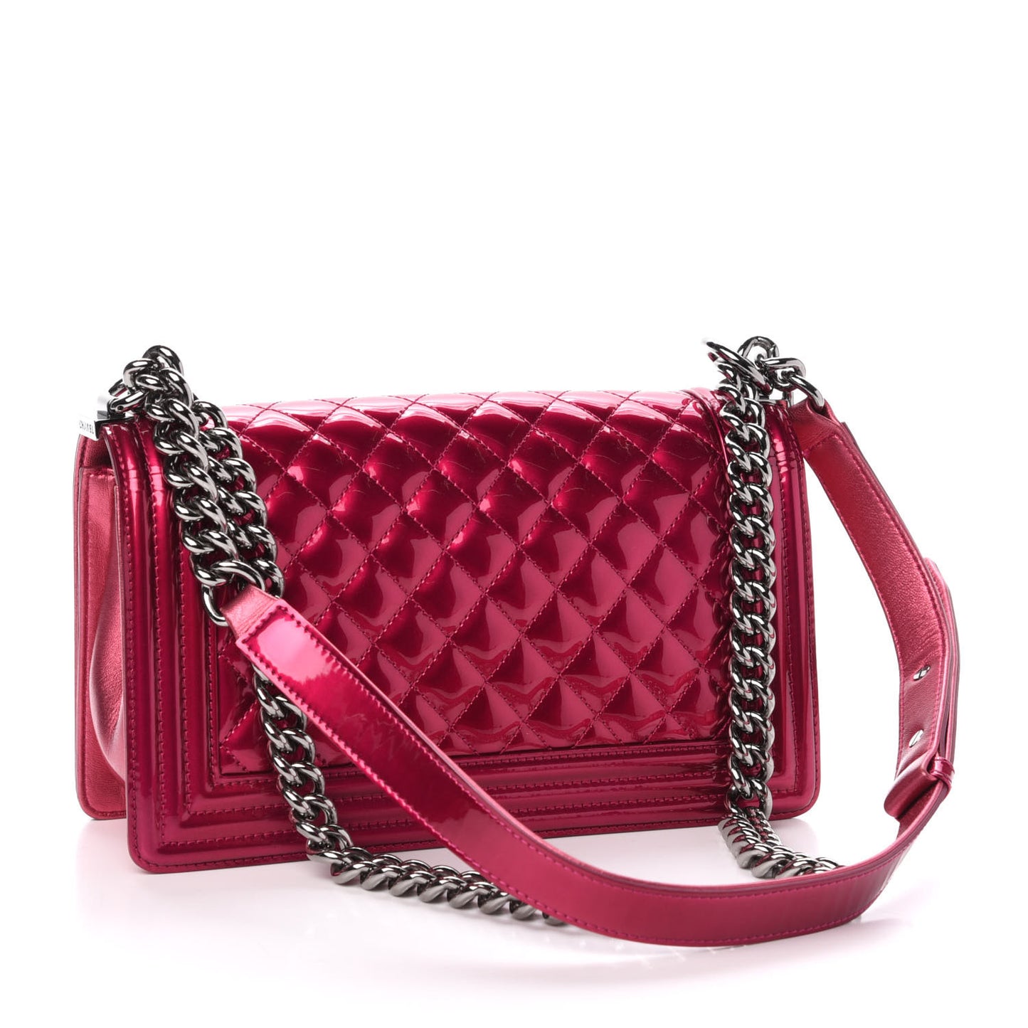 Metallic Patent Calfskin Quilted Medium Boy Flap Pink