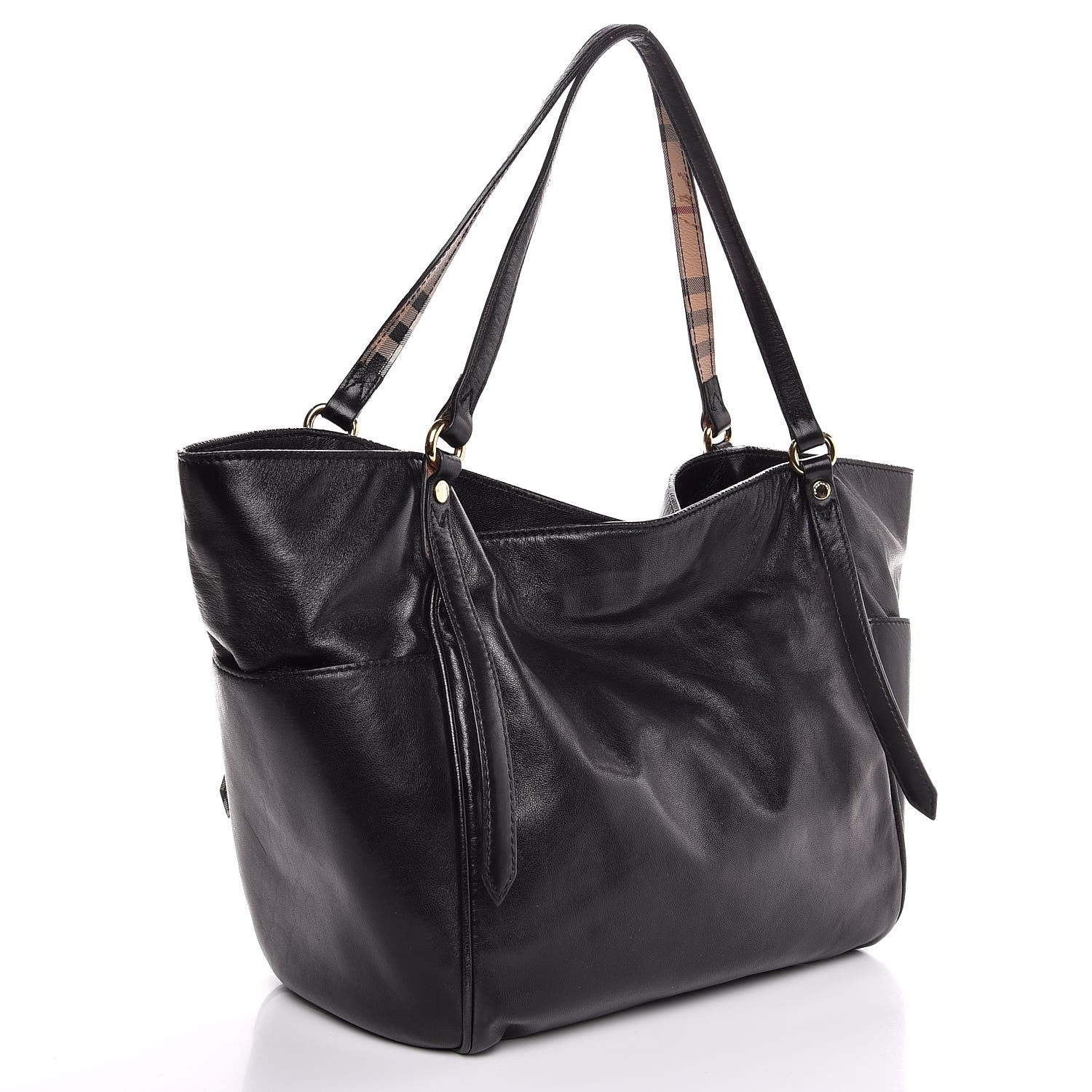 Burberry Calfskin Haymarket Check Small Canterbury Tote Black 3 of 8