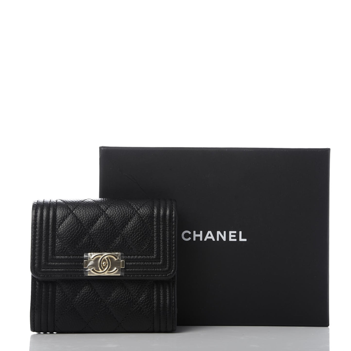 Caviar Quilted Compact Boy Wallet Black