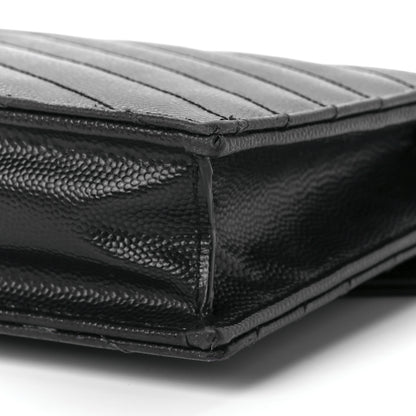 Saint Laurent Grain De Poudre Matelasse Chevron Monogram Monochrome Envelope Chain Wallet Black 11 of 11