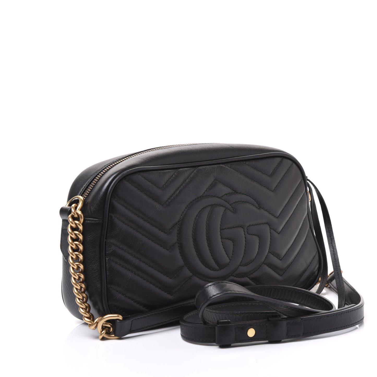 Calfskin Matelasse Small GG Marmont Chain Shoulder Bag Black