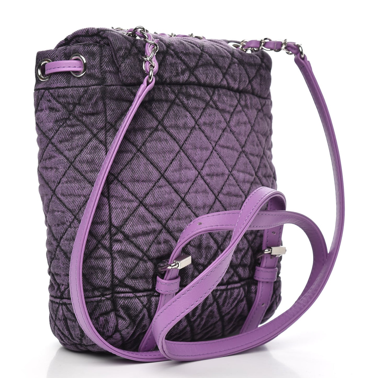 Washed Denim Quilted Denimpression Backpack Violet Purple Black