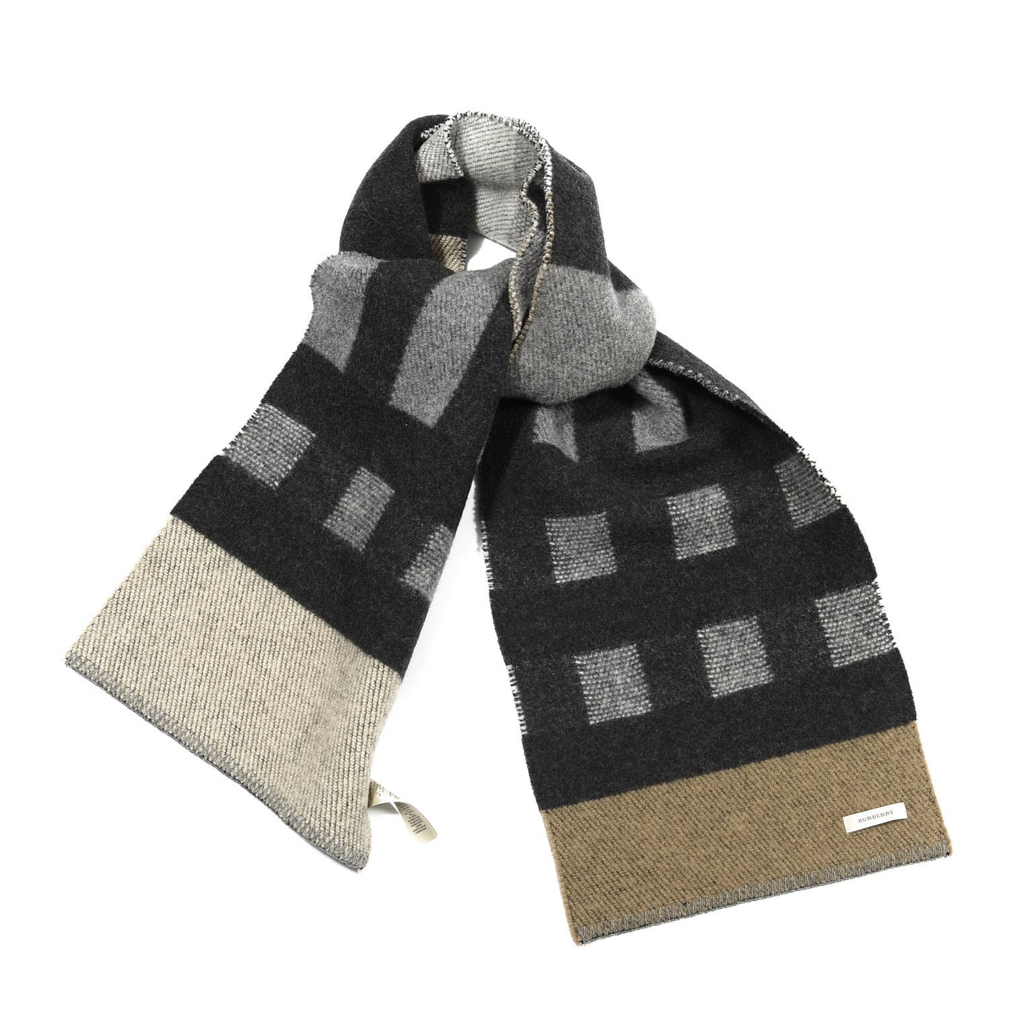 Wool Cashmere Half Mega Check Blanket Scarf Natural
