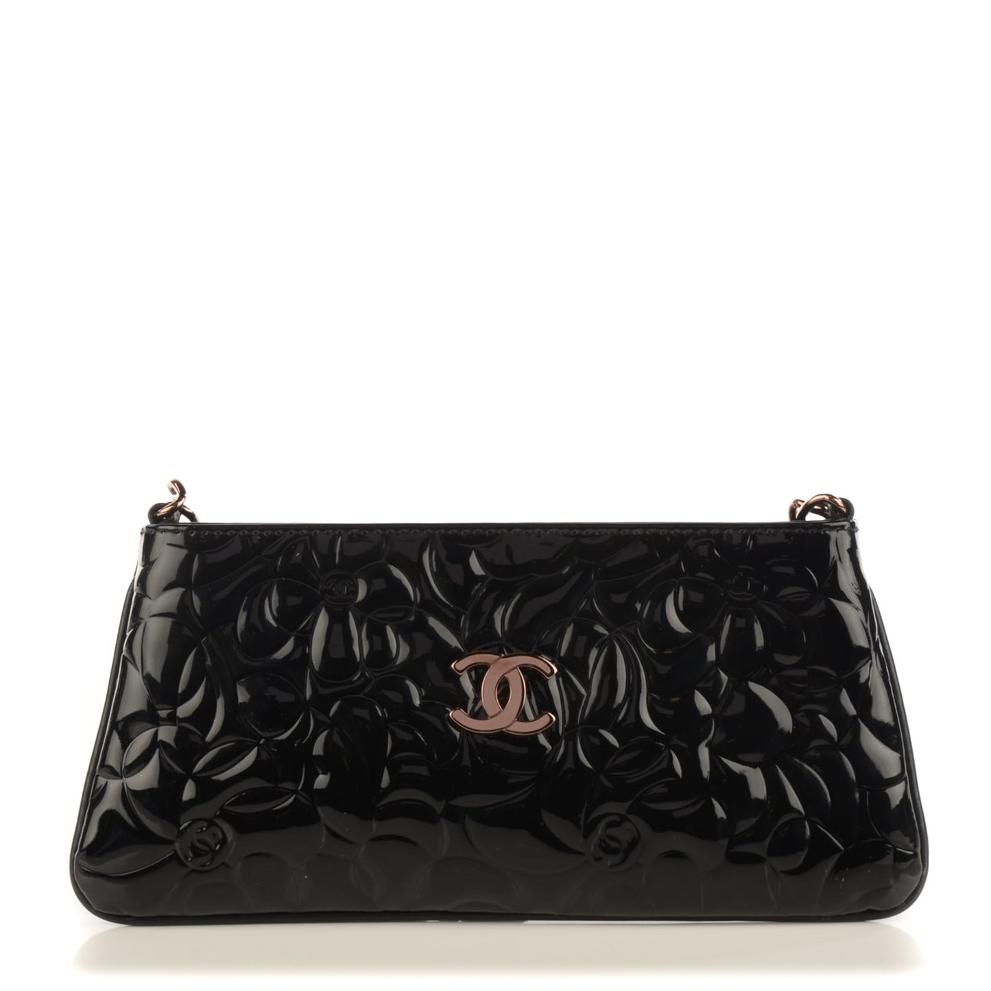 Patent Camellia Embossed Pochette Black