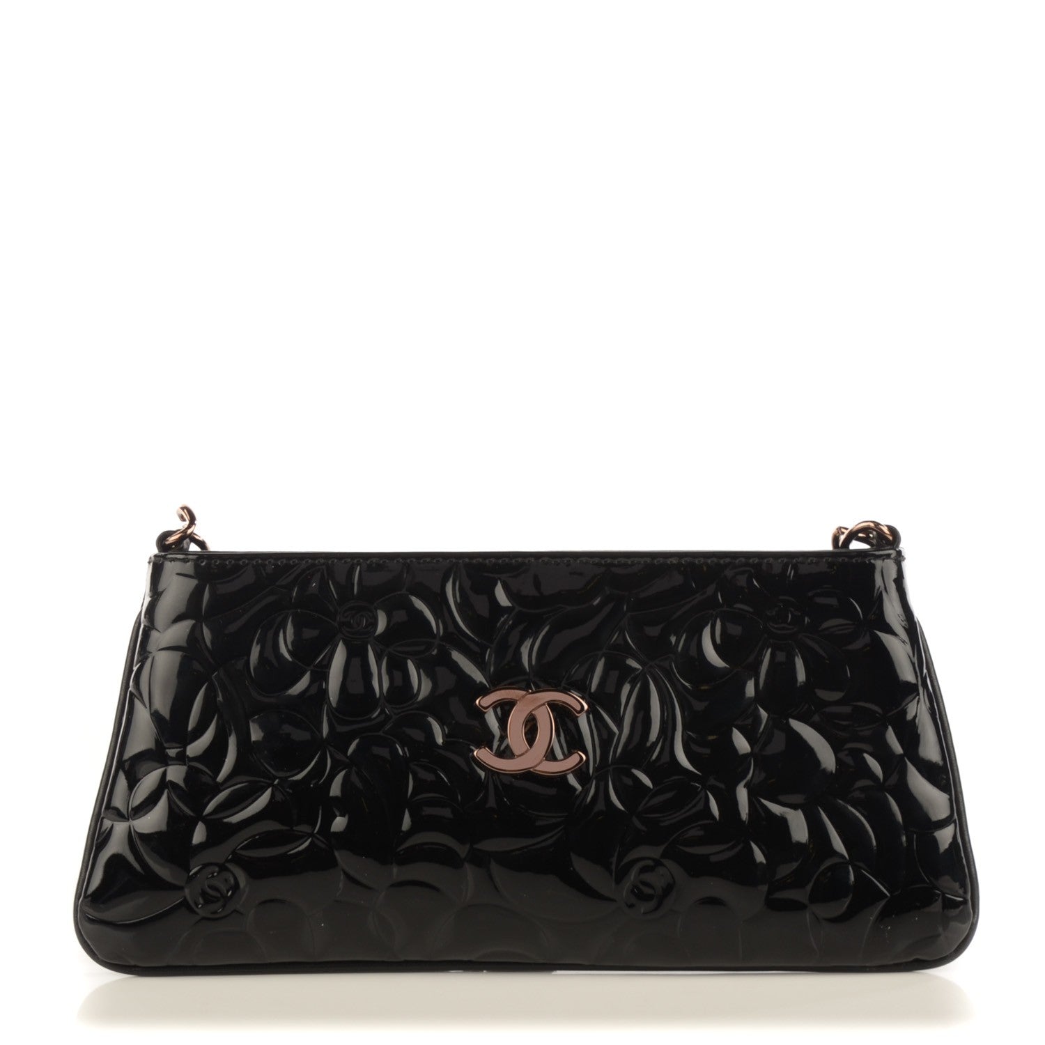 Chanel Patent Camellia Embossed Pochette Black 1 of 7