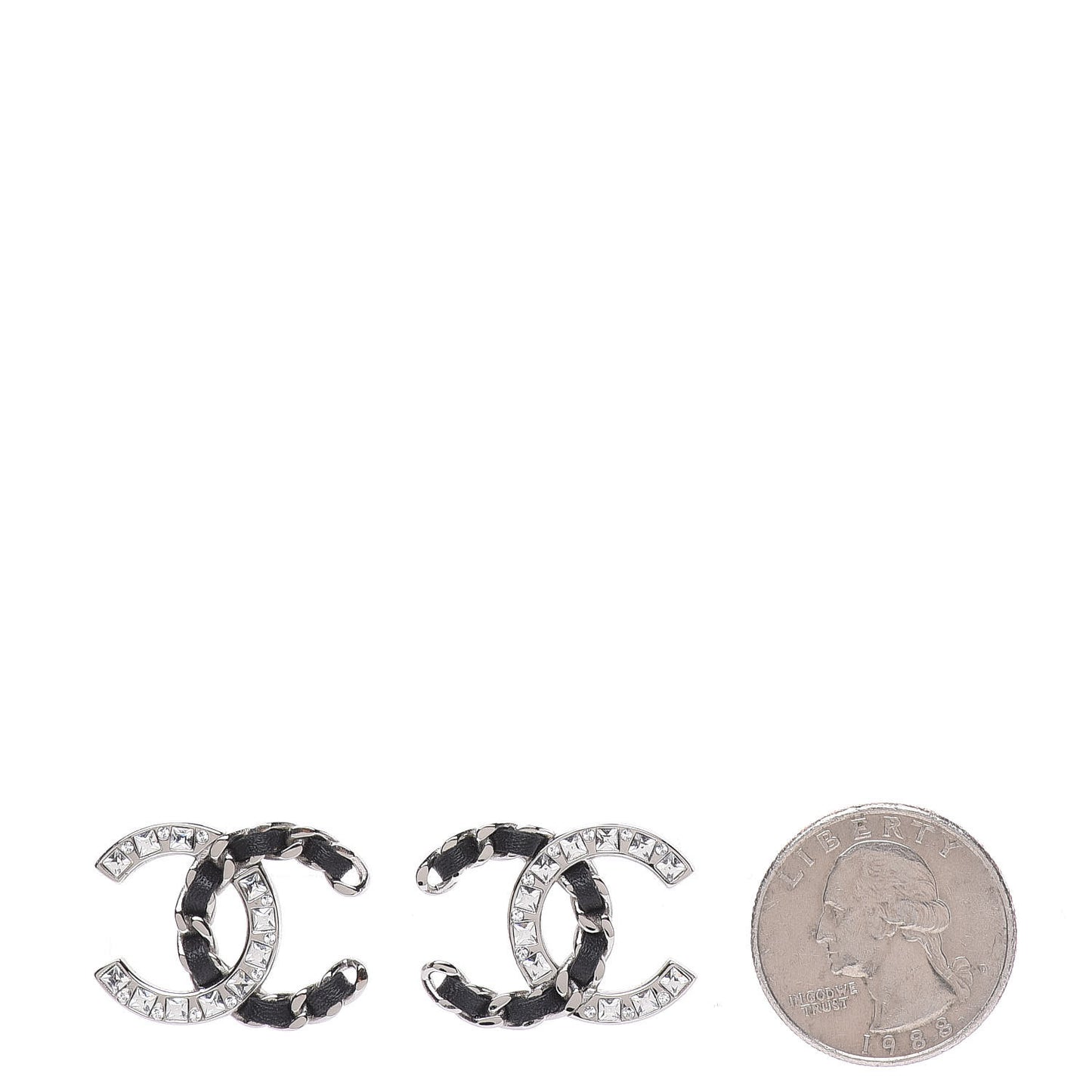 Crystal Baguette Lambskin Large CC Earrings Silver Black