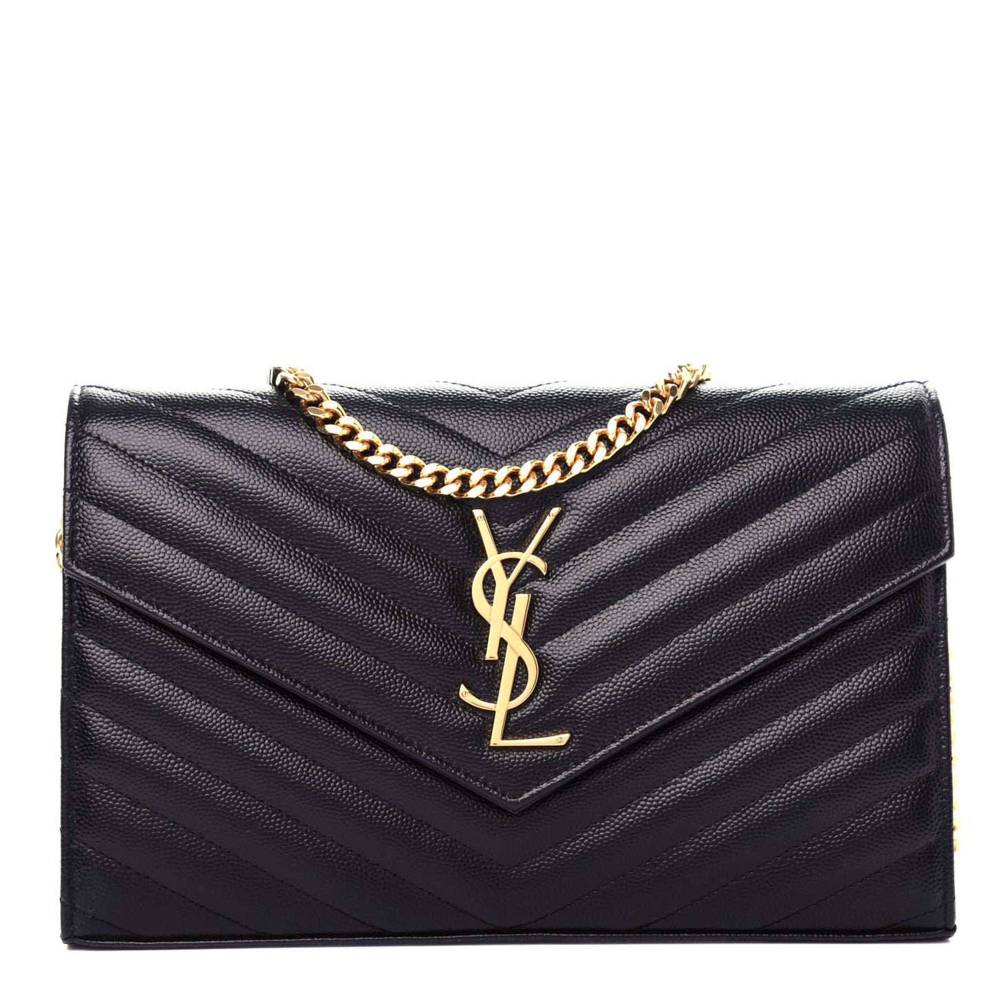 Grain De Poudre Matelasse Chevron Monogram Chain Wallet Black