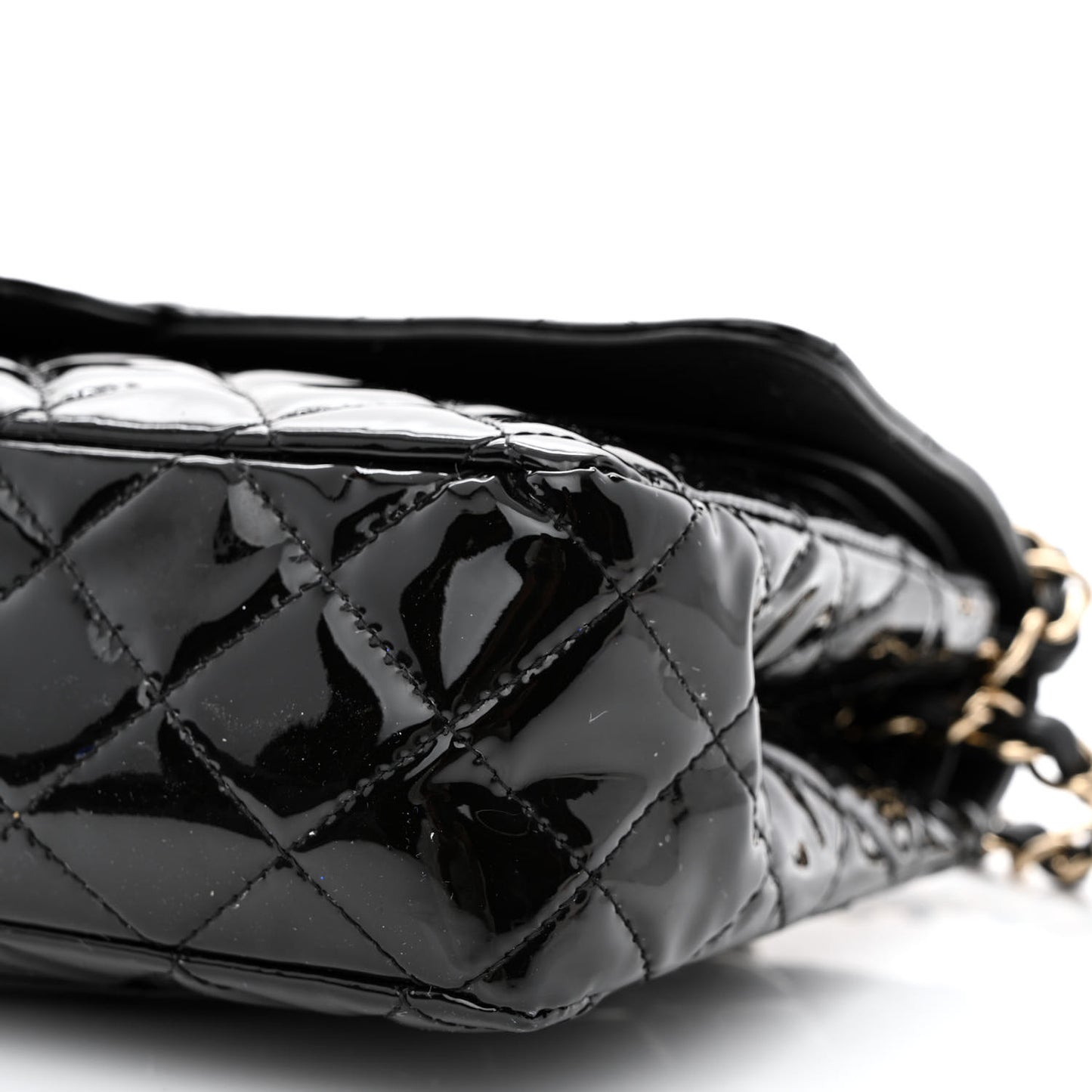 Patent Quilted Medium Double Flap Black