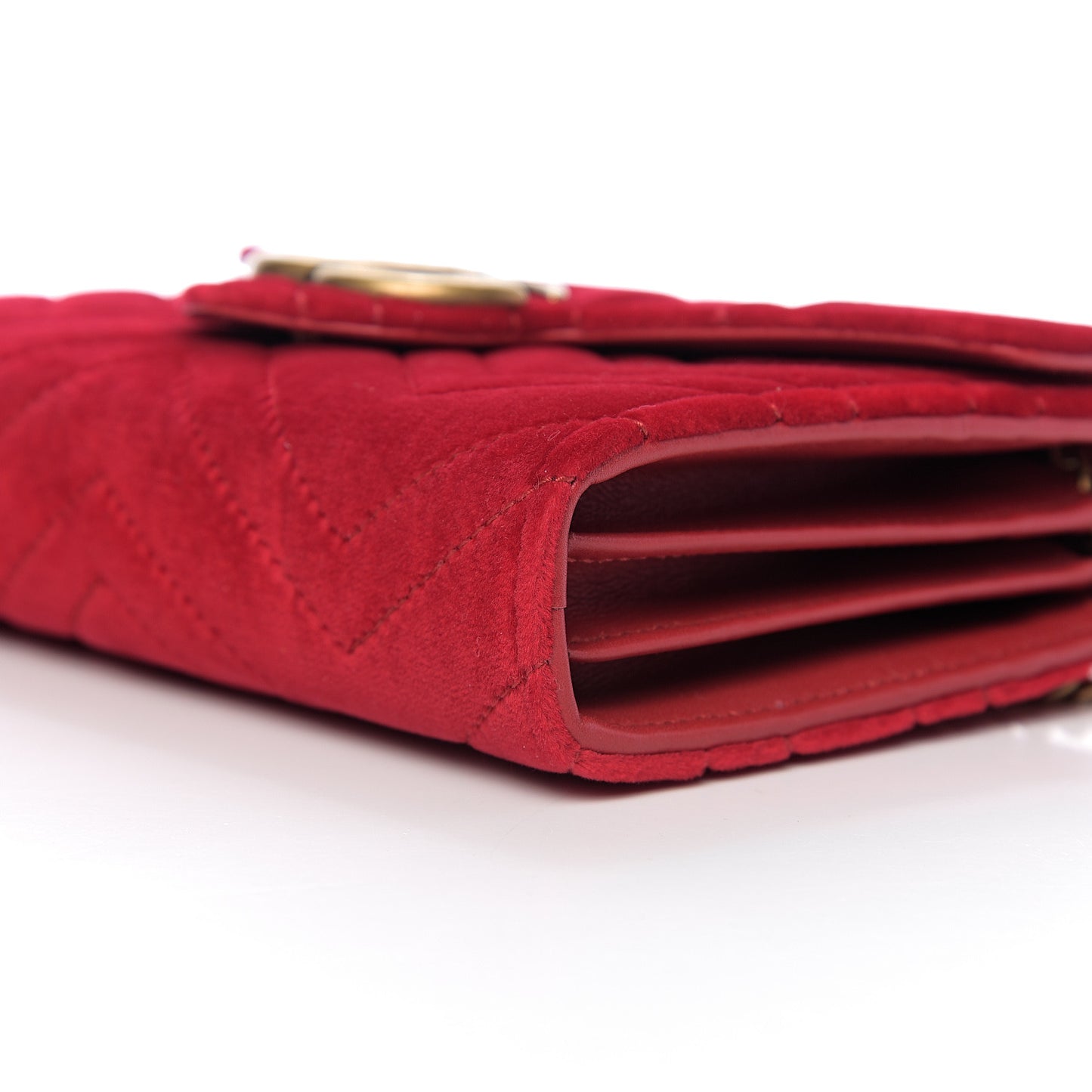 Velvet Matelasse GG Marmont Chain Wallet Hibiscus Red