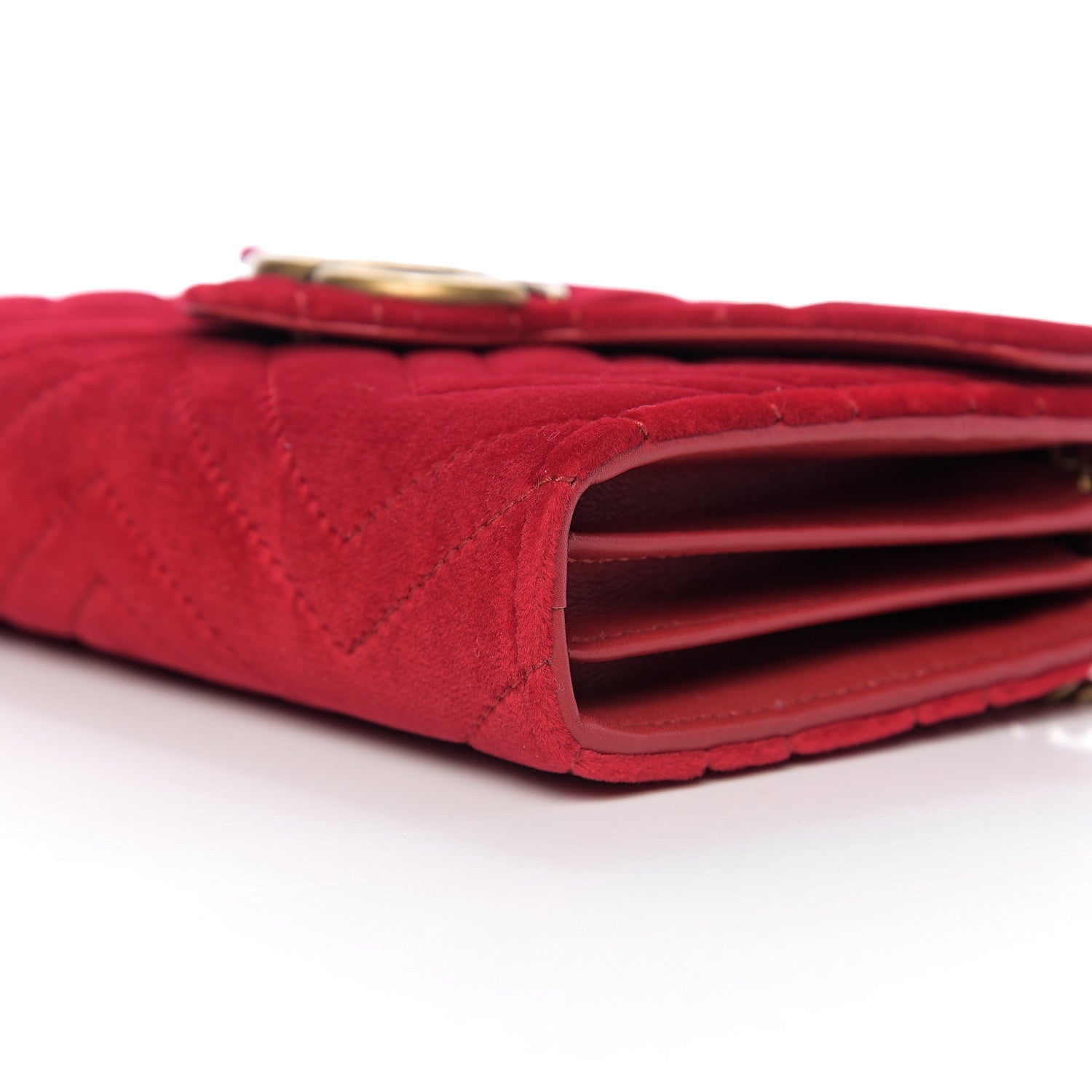 Gucci Velvet Matelasse GG Marmont Chain Wallet Hibiscus Red 7 of 8