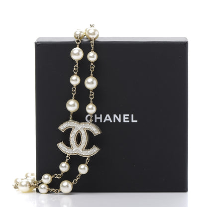 Chanel Metal Quilted Pearl CC Long Necklace Light Gold 7 of 7