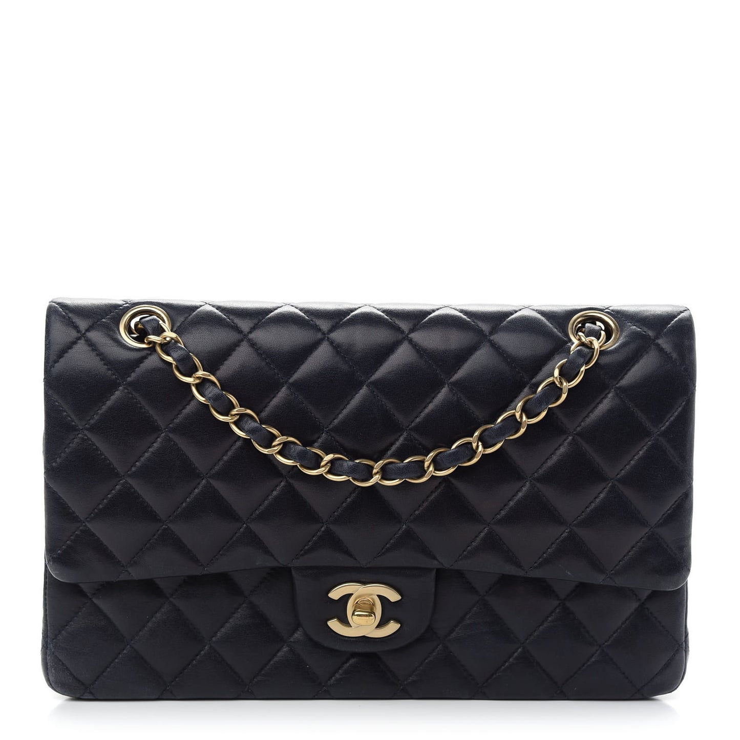Lambskin Quilted Medium Double Flap Navy