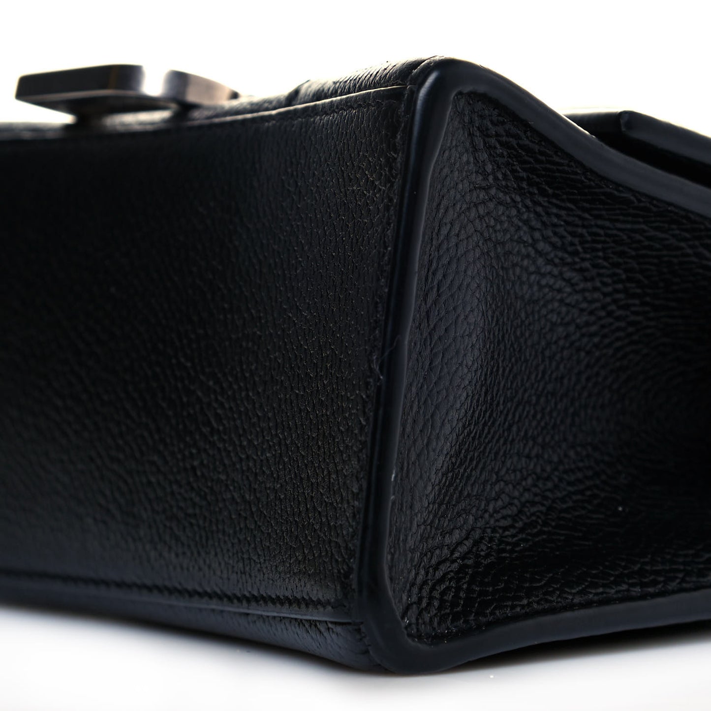 Grained Calfskin Hourglass Top Handle Bag XS Black