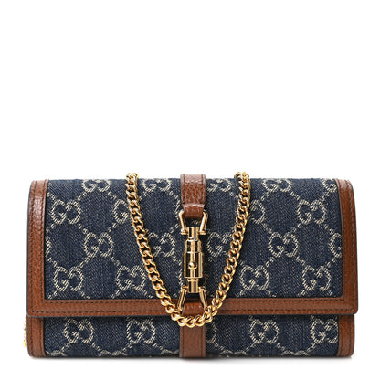 Gucci New Denim GG Monogram Jackie 1961 Chain Wallet Blue Tea Cuir 1 of 8