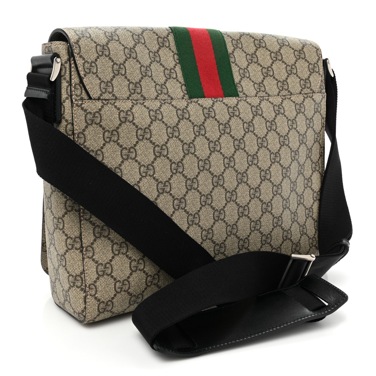 Gucci GG Supreme Monogram Web Flap Messenger Bag Black 2 of 12