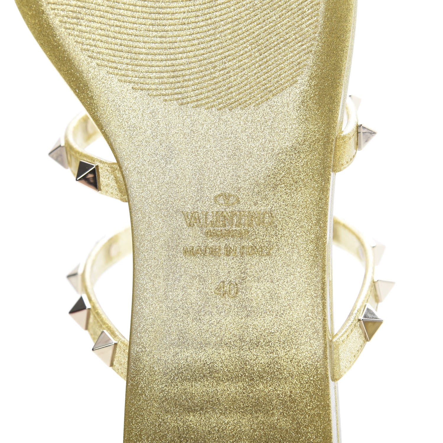 Valentino Garavani PVC Jelly Glitter Rockstud Caged Flat Thong Sandals 40 Oro 6 of 8