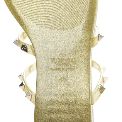 Valentino Garavani PVC Jelly Glitter Rockstud Caged Flat Thong Sandals 40 Oro 6 of 8