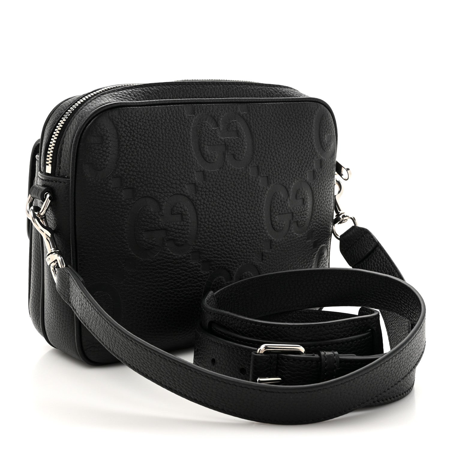 Gucci Piuma Calfskin Jumbo GG Embossed Small Messenger Bag Black 3 of 13