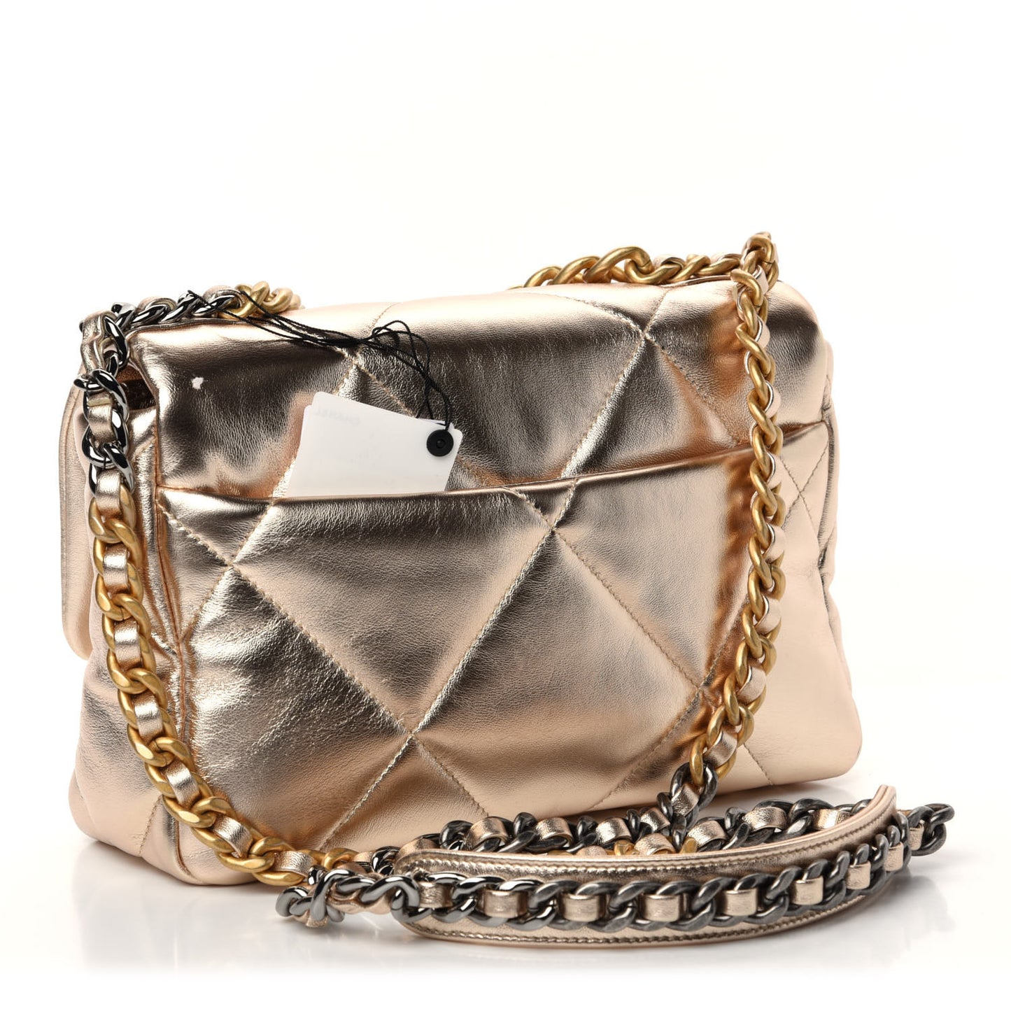 Metallic Lambskin Quilted Medium 19 Flap Gold